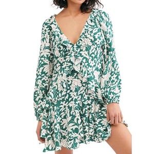 Free People Green Rebecca Floral Long Sleeve Dress